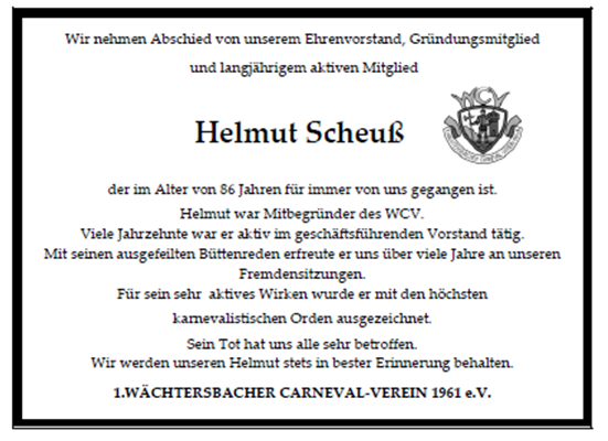 Nachruf Helmut Scheuss
